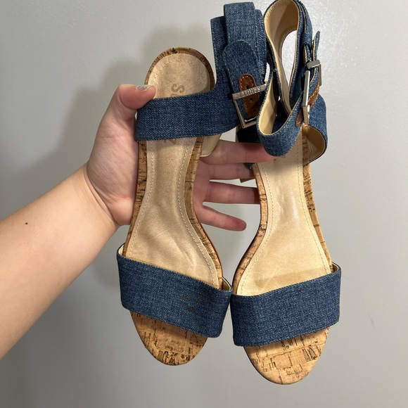 Schultz Denim Strappy Ankle Block Heel Sandal - 8.5 No Box - Picture 4 of 7